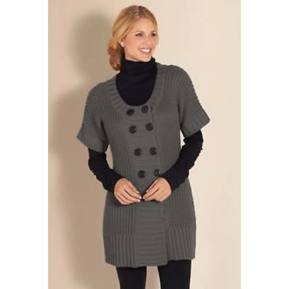 Soft Surroundings City Sweater Tunic Size PXS Wool Blend Double Breasted‎ Gray
